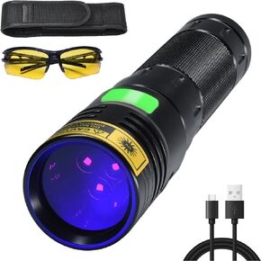 DARKBEAM Flashlight UV 365nm Black Light High Power 3 LEDs USB -C Rechargeable, 20W Mini Woods Lamp Ultraviolet with Filter - Detector for Pet Urine, Uranium Glass - Leak Detection - Resin Curing
