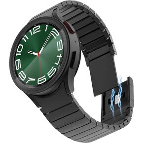 CHANCHY Stainless Steel Band for Samsung Galaxy Watch 6 Band, No Gap Link Bracelet with Magnetic Clasp Metal Strap for Galaxy Watch 5 Pro 5 4 Band 40mm 44mm 45mm, 6 Classic 43mm 47mm for Men, Titanium