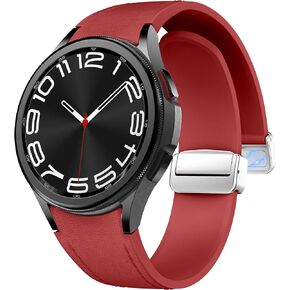 No Gap Leather Magnetic Watch Band, Compatible with Samsung Galaxy Watch 5 Pro 45mm/Galaxy Watch 5 44mm 40mm/Galaxy Watch 4 44mm 40mm, Silicone Sport Watch Strap for Samsung Galaxy Watch