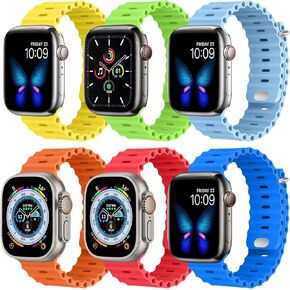 6 Pack Ocean Bands for Apple Watch Band 49mm 45mm 44mm 42mm 41mm 40mm 38mm, Soft Silicone Waterproof Strap Wristbands for iWatch Ultra SE Series 8 7 6 5 4 3 2 1 for Women Men
