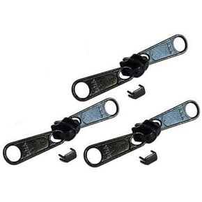 Zipper Repair Kit - #5 YKK Coil Nylon Non-Lock Double Pull Sliders - 3 Sliders Per Pack with Bottom Stoppers Included - Color: Black - Made in The United States
