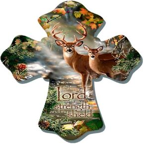 Glow Decor Deer Wooden Cross 8 Inch Multicolor