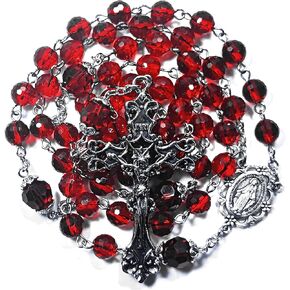 حبات المسبحة إكليل أحمر متعدد السطوح قطع زجاج كريستال اصطناعي مسبحة هدايا كاثوليكية متقاطعة in Kuwait