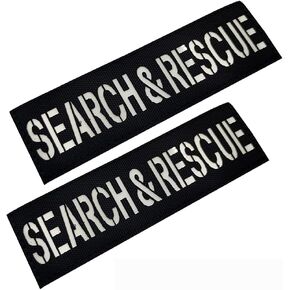 Doggie Stylz 2PC Luminous Patches Search and Rescue Removable Patches with Hook Backing for Working Dog Harnesses & Vests (Black and White)