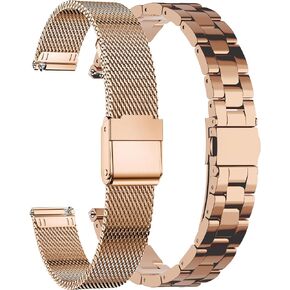 Compatible for Garmin Lily 2 Watch Band, 14mm Metal Classic Stainless Steel + Metal Mesh Women Replacement Accessory Compatible for Garmin Lily2 Bands