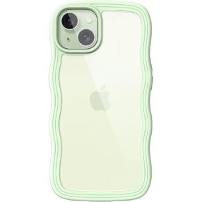 JETech Cute Case for iPhone 15 Plus 6.7-Inch, Wave Frame Curly Shape Shockproof Phone Cover for Women and Girls, Clear Hard PC Back (Pink)