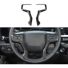 Voodonala for Chevy Silverado Steering Wheel Panel Cover ABS Antidust Carbon Fiber Black Style Steering Wheel Cover Trim Compatible with Chevy Silverado 2019+ (2Pcs/Set,Black Wood)