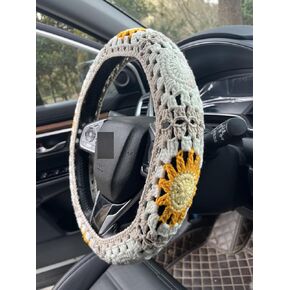 Handmade Crochet Sun Moon Car Steering Wheel Covers Universal 14-15 inch,Cute Steering Wheel Cover,Car Accessories (Steering Wheel Cover)