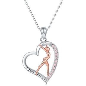 925 Sterling Silver Gymnastics Pendant Necklace for Daughter Gymnastics Gift for Teens Girls USA Gymnast Heart Pendant Jewelry Gift Gymnastics Sport Necklace Fashion Jewelry for Granddaughter Christmas Gift
