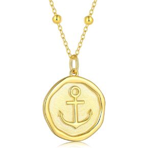 قلادة مرساة من الفضة الإسترلينية عيار 925 للنساء - قلادة من الذهب عيار 18 قيراط على شكل عملة معدنية مكتنزة قلادة مرساة بحرية مجوهرات بحرية قلادة ملهمة هدايا عيد ميلاد الأم للابنة والمراهقات in Kuwait