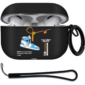 for Airpods Pro Case Air Sports Shoes with Lanyard, Protective TPU Soft Cases Cover Rugged for Apple Airpod Pro with Keychain for Women Men，Black Blue