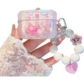 Cute Airpod Pro 2 / Airpod Pro Case Dream 3D Gitter Stars Clear Protective Cover with Strap Keychain Compatible with AirPods Pro 2nd/1st Generation Case for Girls Women (Stars Pink)