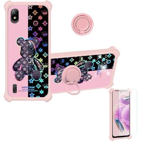 حافظة Boost Bounce 4G متوافقة مع حافظة الهاتف Boost Bounce 4G SL201D [مع واقي شاشة من الزجاج المقسى] [الكمبيوتر الصلب + السيليكون الناعم] [دعم الحلقة] [ضوء عاكس ملون] IMDF-JXX