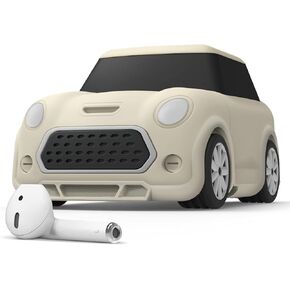 elago Mini Car AirPods Case with Keychain Compatible with AirPods 1 and Compatible with AirPods 2 [Headlights and Taillights Glow in The Dark] [Patent Registered] [Classic White]