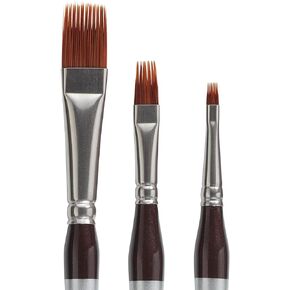 KINGART Precision 2120 Flat Rake Series Amber Taklon Brushes, Ergonomic Comfort Handle, Sizes: 1/8,1/4,1/2, Set of 3