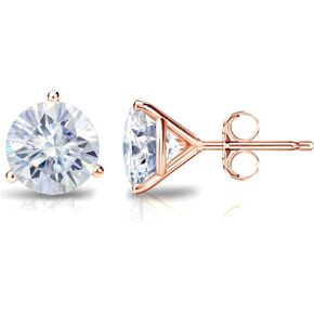 1 to 7 Carat Moissanite Round Stud Earrings in 14k Gold (H-I, cttw), 3-Prong Martini Push Back by Diamond Wish