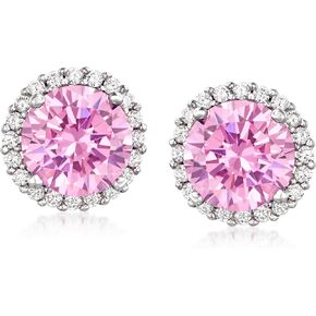 Ross-Simons 3.80 ct. t.w. Simulated Pink Sapphire and .30 ct. t.w. CZ Earrings in Sterling Silver