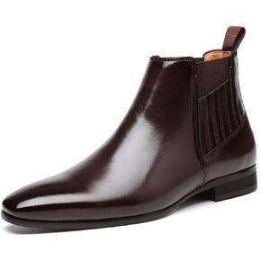 Men's Patent leather Low Heel Mid Top Dress Chelsea Boots Classic Retro Pointed toe Business Work Elastic Slip-on Boots Casual Comfortable Oxfords Ankle Boots