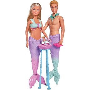 Simba 105733524 Steffi Love Mermaid Family, Doll as Pregnant Mermaid with Kevin as a Merman, with Baby Bed, 29 cm Dress-up, Toy Dolls, for Children from 3 Years