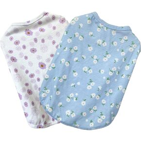 2PCS Summer Dog Cotton T Shirt Pet Tee Shirts Puppy Daisy Flower Prints Clothes Apparel for Small Dogs Cats