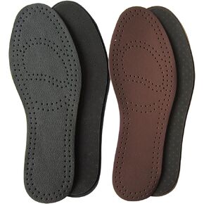 Leather Insoles for Women Thin Black Sneakers Full Length Shoe Inserts Dress Shoes Hiking Boots Liner Soles Replacement, 2 Pairs/Womens 7-7.5 M US, Black+brown