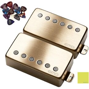 EMG JH James Hetfield Electric Guitar Pickups Set Standard Shaft (Brushed Gold) Bundle with 12x Fender Guitar Picks and Liquid Audio Instrument Polishing Cloth- Guitar Accessories