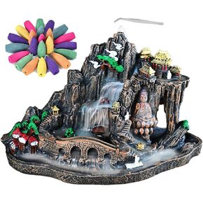 Mountain Incense Burner, Backflow Incense Holder Waterfall Incense Burnier with 50 Backflow Incense Cones, Aromatcherapy Ornamen for Home