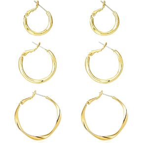 Hoop Earring Set: Thick Gold Oval Teardrop Sensitive Ear Jewelry Pack for Women Girl Teen Fashion Chunky Trendy Simple