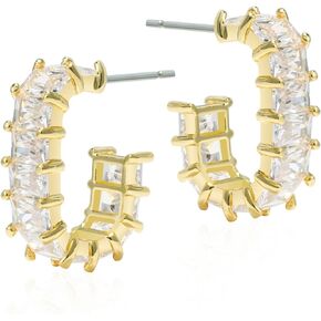 Lourny Trendy Crystal Gold Hoop Earrings for Women Girls, 18K Gold Plated Cubic Zirconia Huggie Statement Earrings CZ Stud Green Pink Black Earring Jewelry Gifts