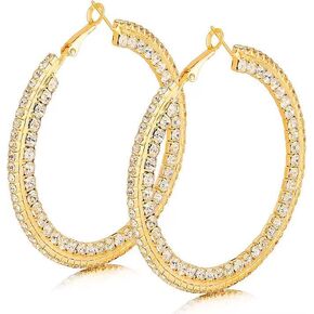 Gold Hoop Earrings For Women Larg Rhinestone Gold Hoop Earrings Crystal Stainless Steel Hoop Earring For Gril Hypollergenic Jewelry For Sensitive Ears Big Hoop Earrings