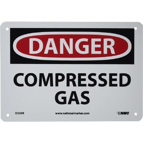 NMC D245R OSHA Sign, Legend "DANGER - COMPRESSED GAS", 10" Length x 7" Height, Rigid Plastic, Red/Black on White, 7 x 10