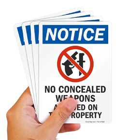 SmartSign (Pack of 4) 7 x 5 inch “Notice - No Concealed Weapons Allowed On This Property" Sticker Labels with Symbol, 5 mil Laminated Polyester with SuperStick Adhesive, Multicolor