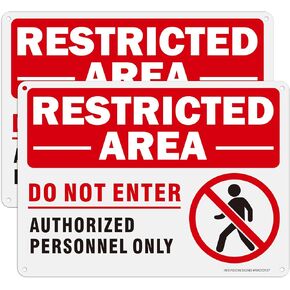 Restricted Area Do Not Enter Authorized Personnel Only Sign, 2 Pack - 10 x 7 Inches Reflective .40Aluminum,Rust Free Heavy Duty Aluminum，FadeResistant, UV Protected,Weatherproof,Easy to Mount