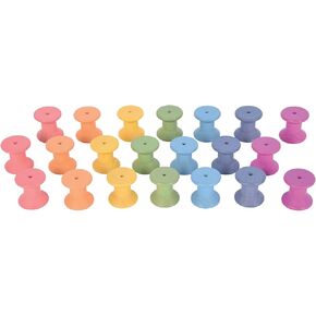 TickiT Rainbow Wooden Spools - Set of 21 - Assorted Colors - Loose Parts Wooden Toy for Babies and Toddlers 10m+ - Inspire Curiosity and Open-Ended Play