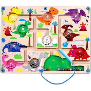 Magnetic Color and Number Maze, Montessori Toys for 3+ Year Old, Wooden Puzzle Activity Board, Toddler Counting Maze Toys for Boys Girls Preschooler 3 4 5 Years Old Gift