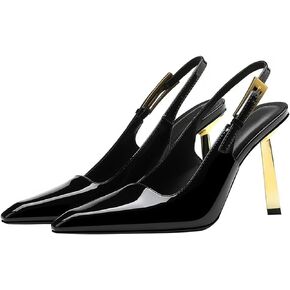 Vertundy Women's Slingback Stilettos Pumps - Elegant Pointed Closed Toe Strange Gold Heel Strap Buckle Sandals Party Wedding Bride Pump Spring Dress Shoes
