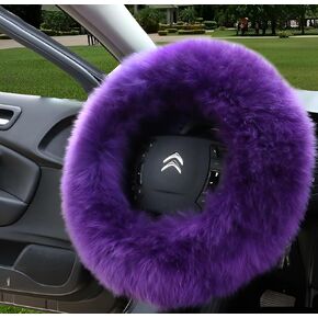 Multi-Colored Car Steering Wheel Cover Gear Shift Handbrake Fuzzy Cover 1 Set 3 Pcs with Winter Warm Pure Wool Fashion Fit Most Car for Women or Men