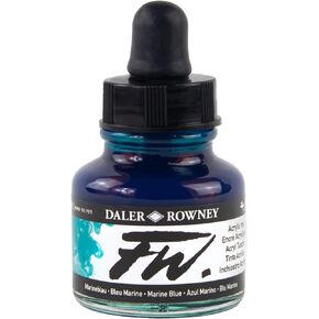 Daler-Rowney FW Acrylic Ink Bottle Marine Blue - Versatile Acrylic Drawing Ink for Artists and Students - Permanent Calligraphy Ink - Archival Ink for Illustrating and More