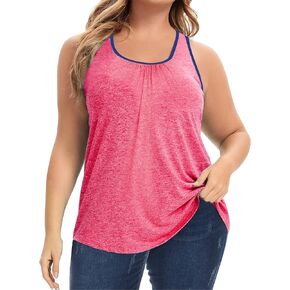 FOREYOND Women's Plus Size Workout Clothing Tank Tops Racerback Loose Fit Athletic Color-Block Tops Yoga Summer Tops