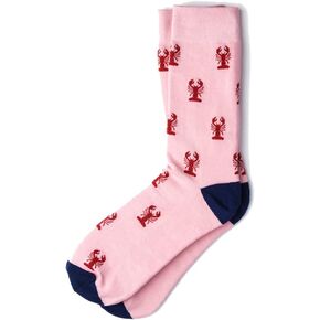 Men's Pink with Red Lobsters Nautical Novelty Crew Dress Socks