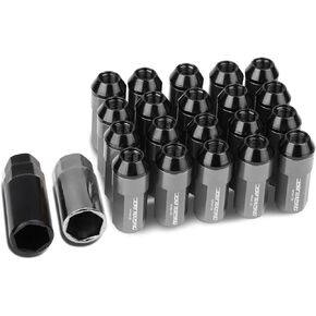DNA MOTORING LN-ZTL-9027-125-GM 20Pcs M12 x 1.25 Open/Closed End Style 23mm OD/53mm Height Wheel Lug Nuts w/Deep Drive Extension, Gun Metal