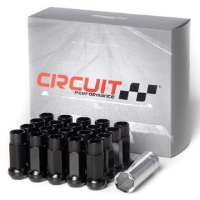 Circuit Performance Forged Steel Extended Open End Hex Lug Nut for Aftermarket Wheels: 12x1.25 Black - 20 Piece Set + Tool