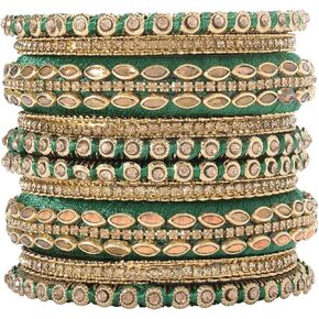 Aheli Silk Thread Faux Stone Studded Bangle Set Chuda Ethnic Indian Wedding Wear Fashion Jewelry for Women