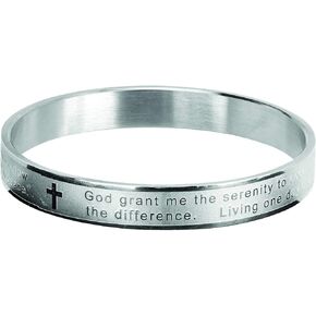 Dicksons Serenity Prayer Cross Silver Plated One Size Stainless Steel Bangle Bracelet