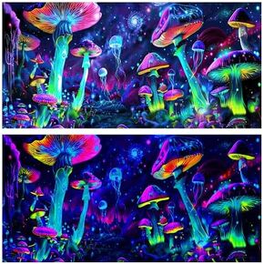 48X18IN Blacklight Aquarium Background UV Reactive Mushroom Background Starry Sky Terrarium Background with 10 EVA Double-Sided Tape