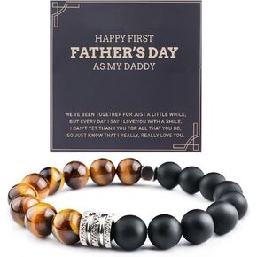 First Fathers Day Bracelet For New Dad, Natural Stone Tiger Eye Stainless Steel Spinning Rosary Stretchy Bracelets New Dad Anxiety Gift Jewelry