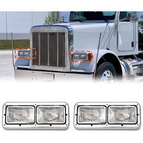 Headlight for PETERBILT 379, Driver and Passenger Side Headlights Headlamps Assembly SEPEY for PETERBILT 379/KENWORTH W900, DOT Approved, a Pair