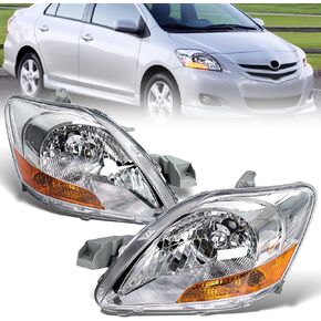 BLACKHORSE-RACING Headlight Set Left and Right Compatible for Toyota Yaris Sedan 2007 2008 2009 2010 2011, Replaces OE number 8117052A80, 8113052A90