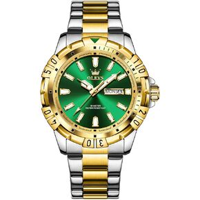 OLEVS Quartz Watches for Men, Luxury Water Resistant Men Watches with Day Date, Large Face Stainless Steel Men Dress Watch, Gold/Black/Blue/Green Dial