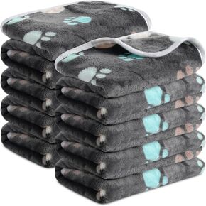 8 Pcs Fleece Dog Blankets Puppy Blankets for Small Dogs Cat Soft Blankets Coral Velvet Warm Sleep Mat Fluffy Dog Paw Print Blanket for Kitten Doggy Small Animal(Dark Gray, 24 x 16 Inch)